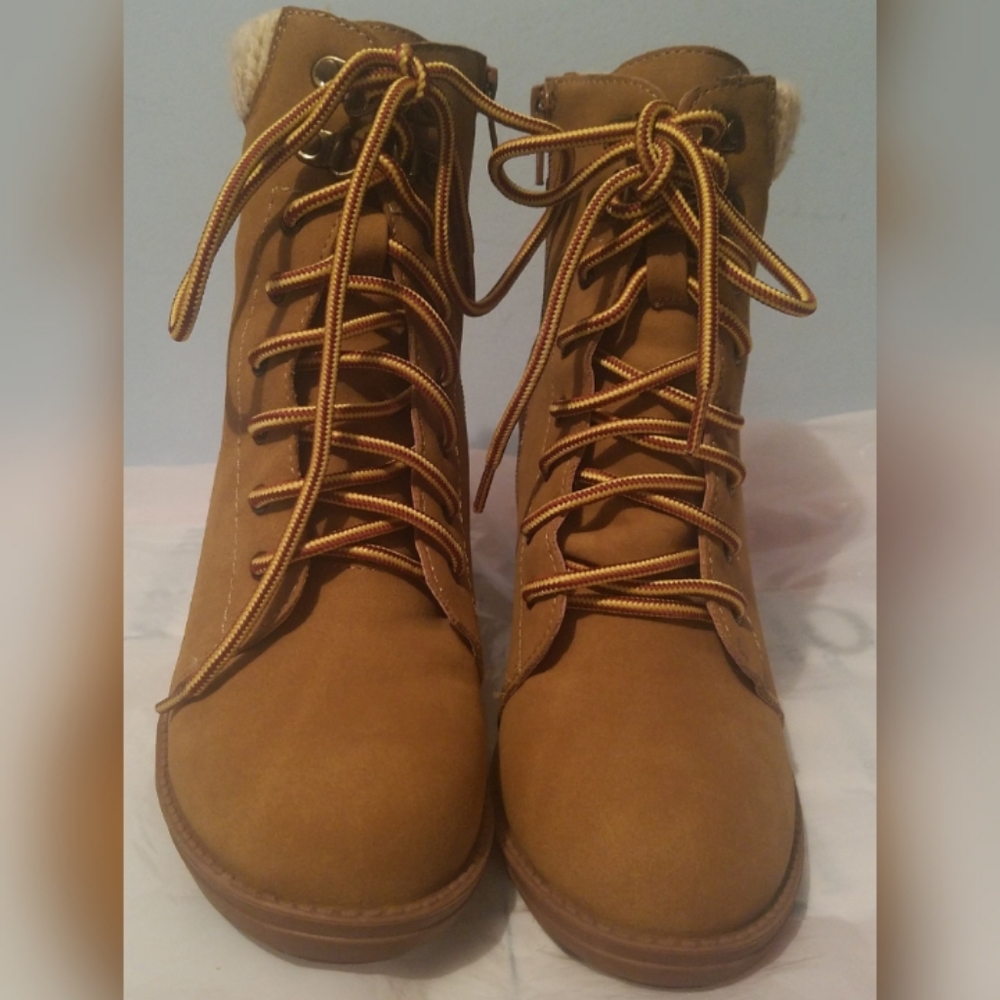 ESPRIT Yellow Lace-Up Ankle Heel Shoes Sz 7M - Picture 3 of 7